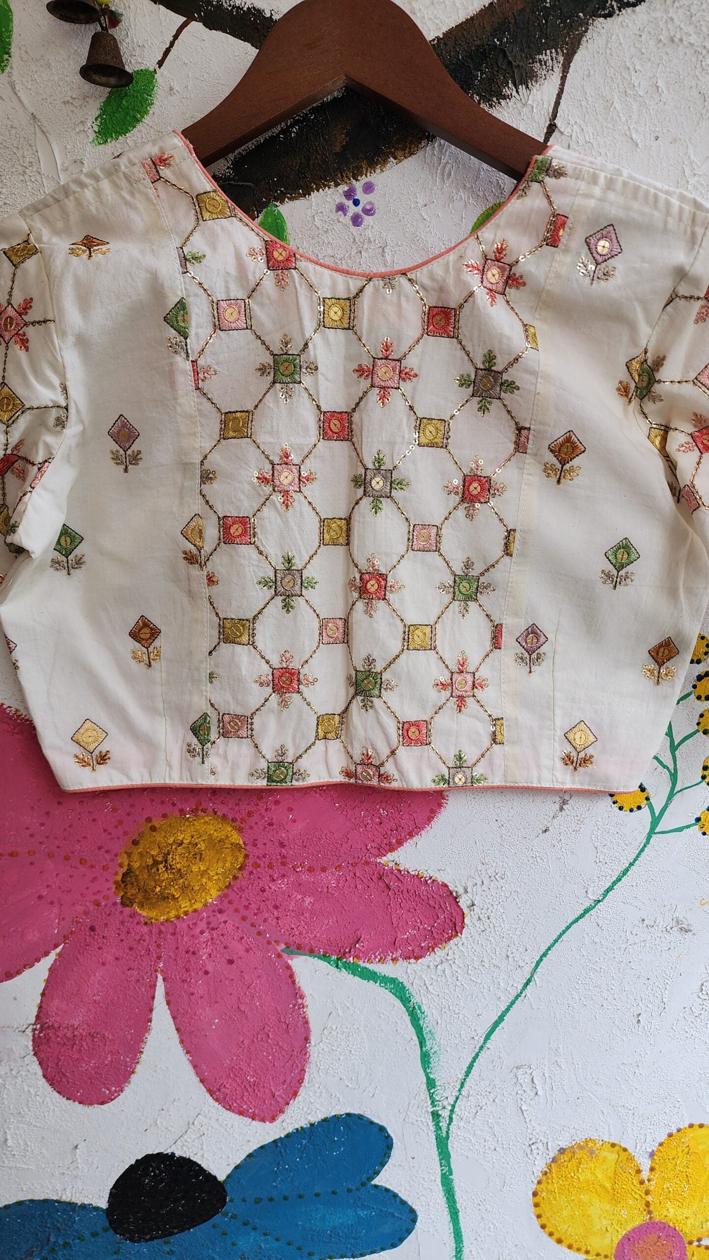 White Cotton Embroidered Patchwork Blouse