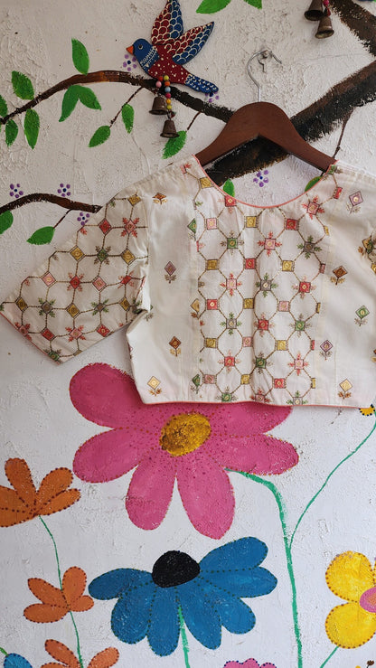 White Cotton Embroidered Patchwork Blouse