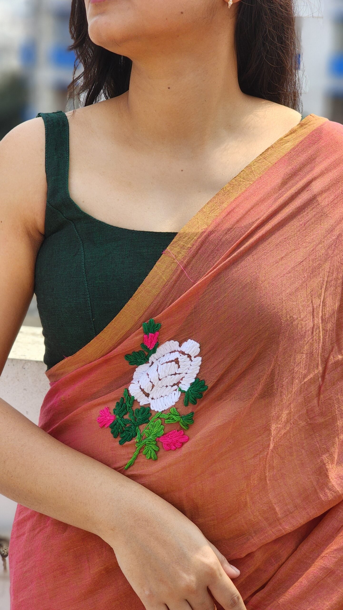 Dark Green Khadi Cotton Sleeveless Blouse