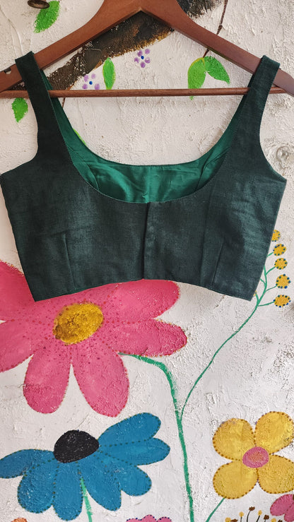 Dark Green Khadi Cotton Sleeveless Blouse