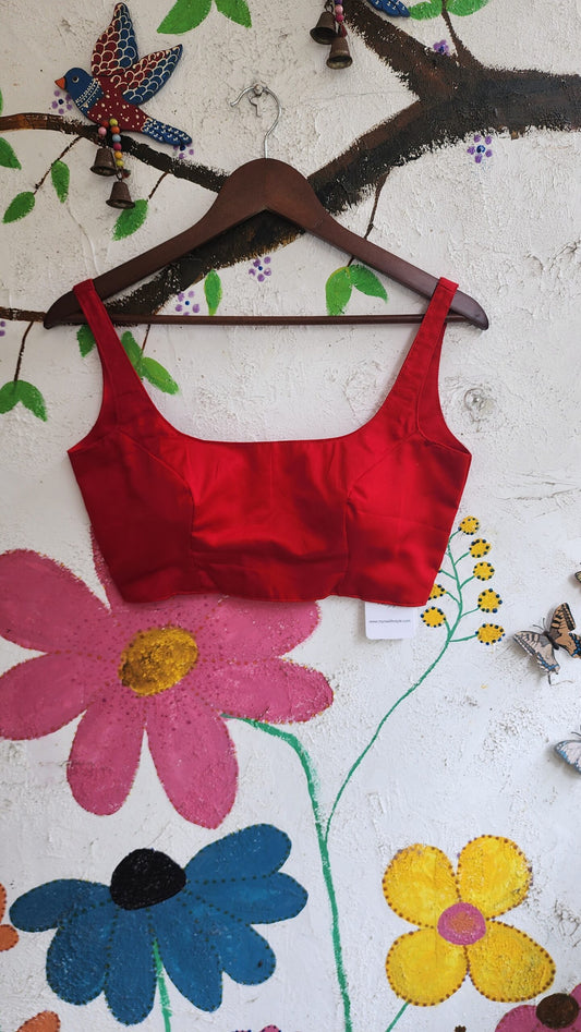 Red Cotton Silk Sleeveless Blouse