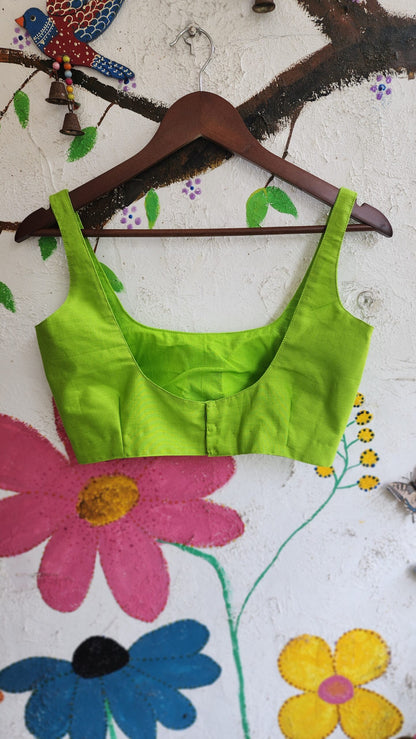 Parrot Green Slub Cotton Sleeveless Blouse