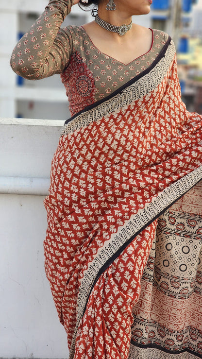 Anaya Mul Cotton Block Printed Saree