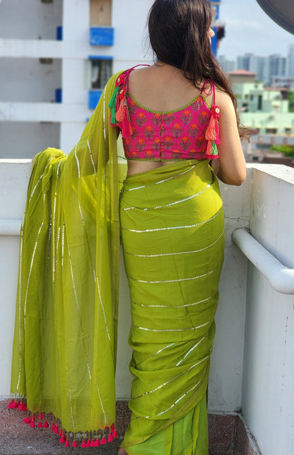 Neon Green Mul Cotton Saree