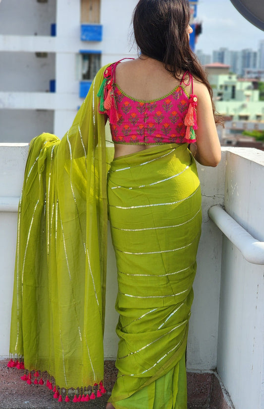 Neon Green Mul Cotton Saree