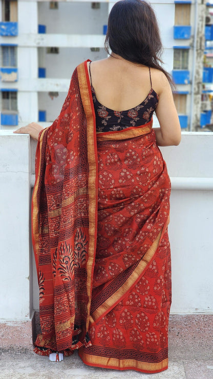 Afreen Ajrakh Maheshwari Cotton Silk Saree