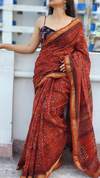 Afreen Ajrakh Maheshwari Cotton Silk Saree