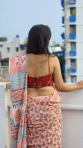 Light Peach Block Printed Mul Cotton Saree