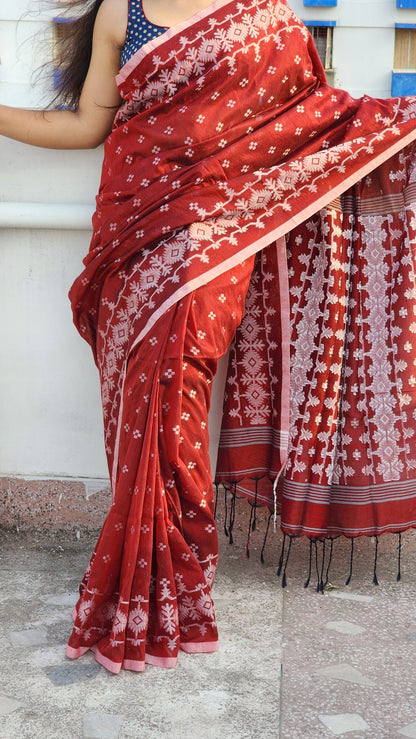 Maroon Jamdani Saree