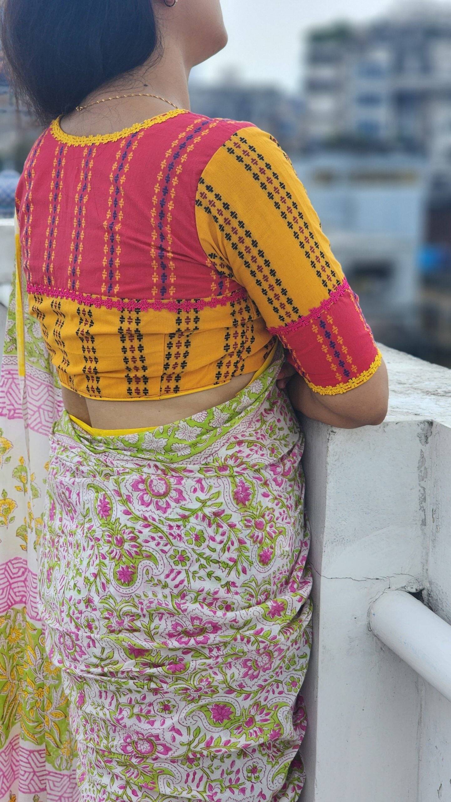 Yellow Pink Patchwork Cotton Blouse