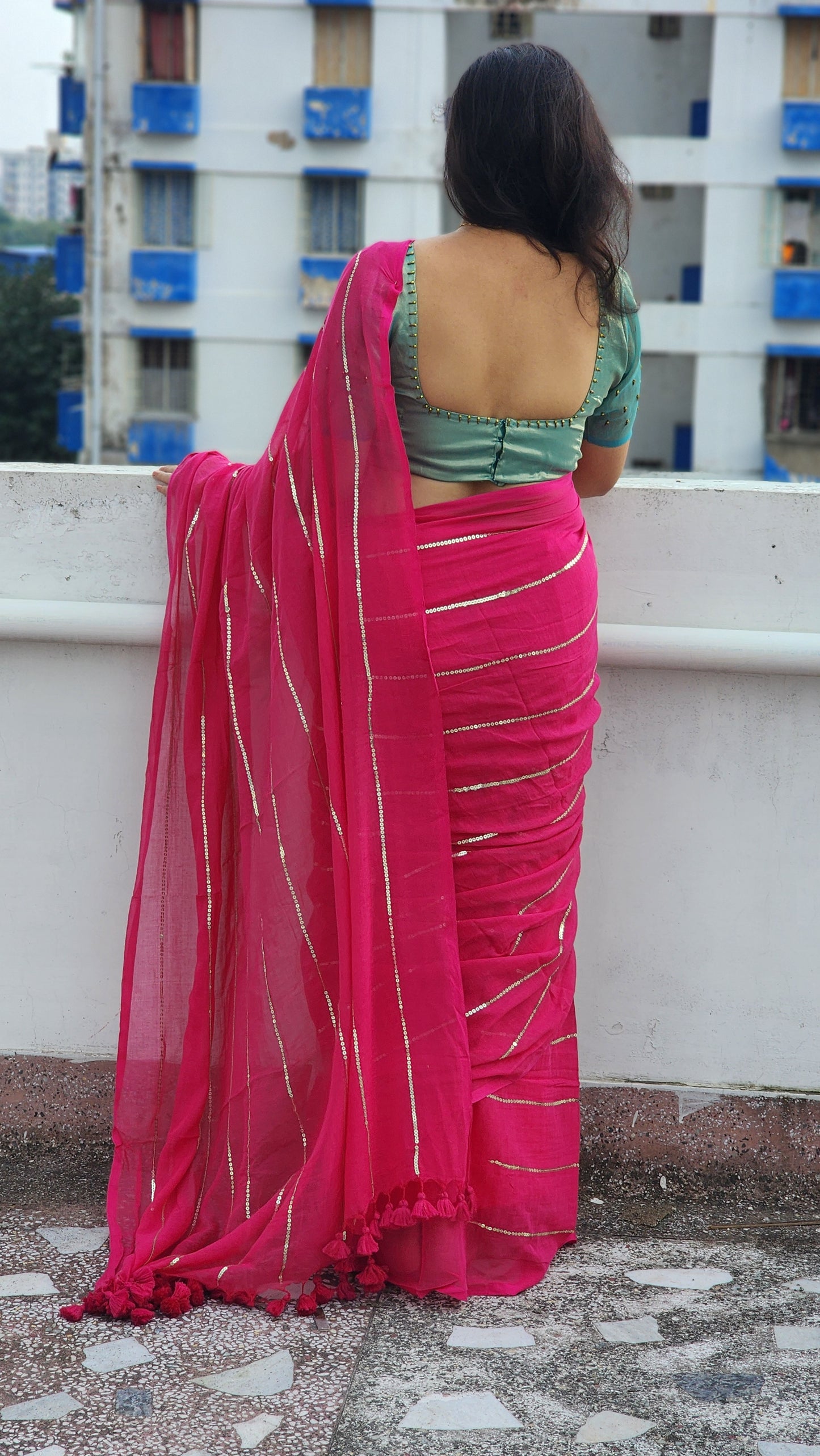 Rani Mul Cotton Sequin Saree