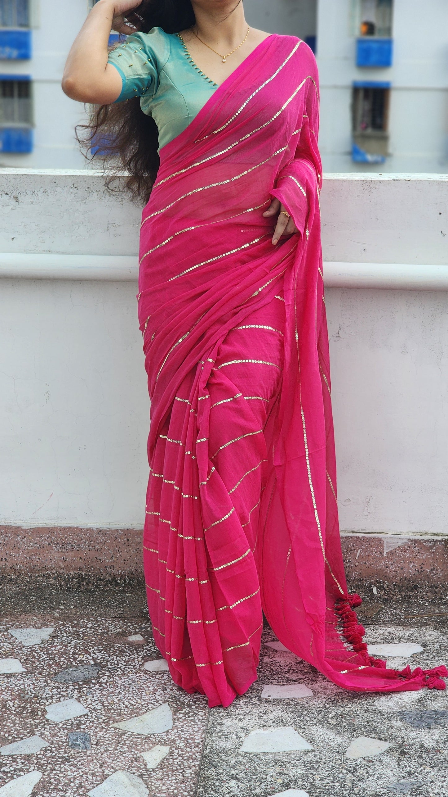 Rani Mul Cotton Sequin Saree