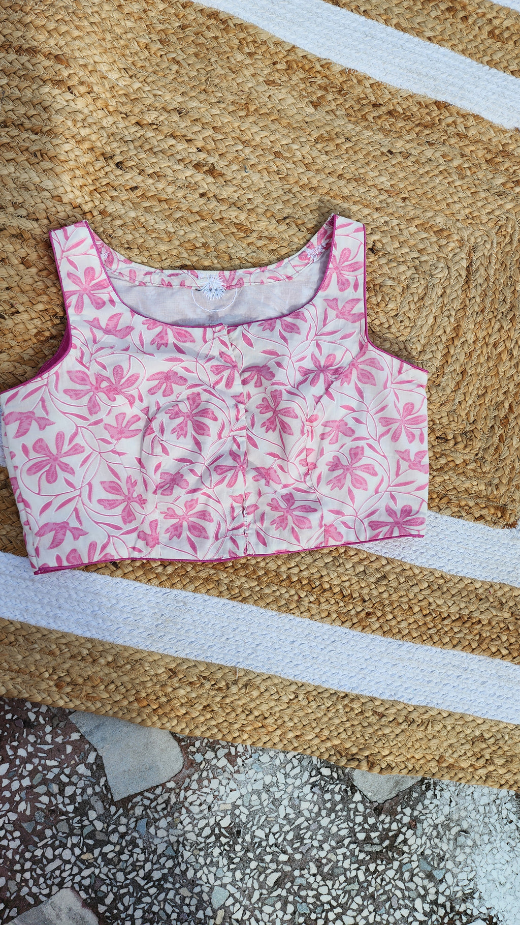 Pink White Embroidered Cotton Blouse