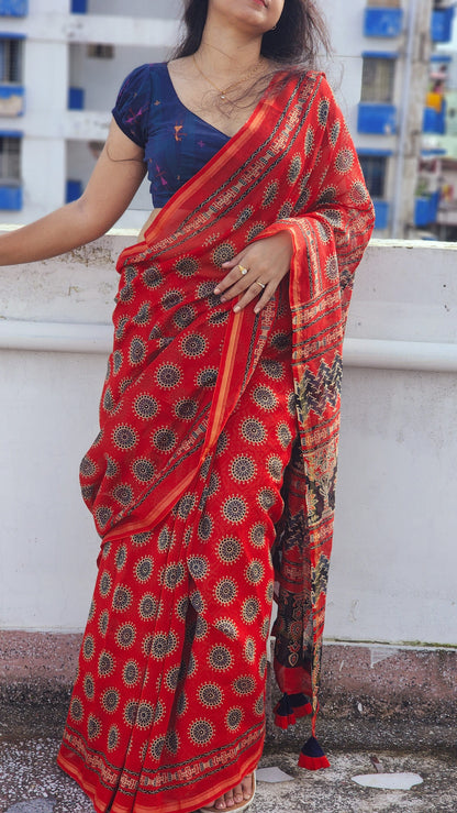 Surkh Laal Chanderi Cotton Silk Saree