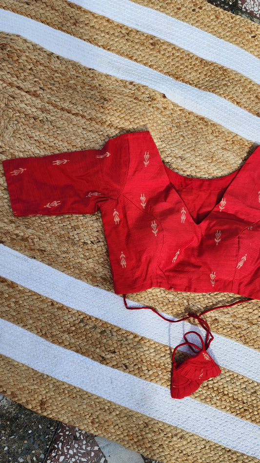 Red Jacquard Blouse