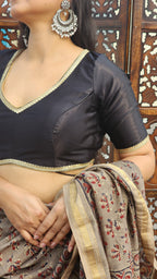 Black Mashru Elbow Sleeve Blouse