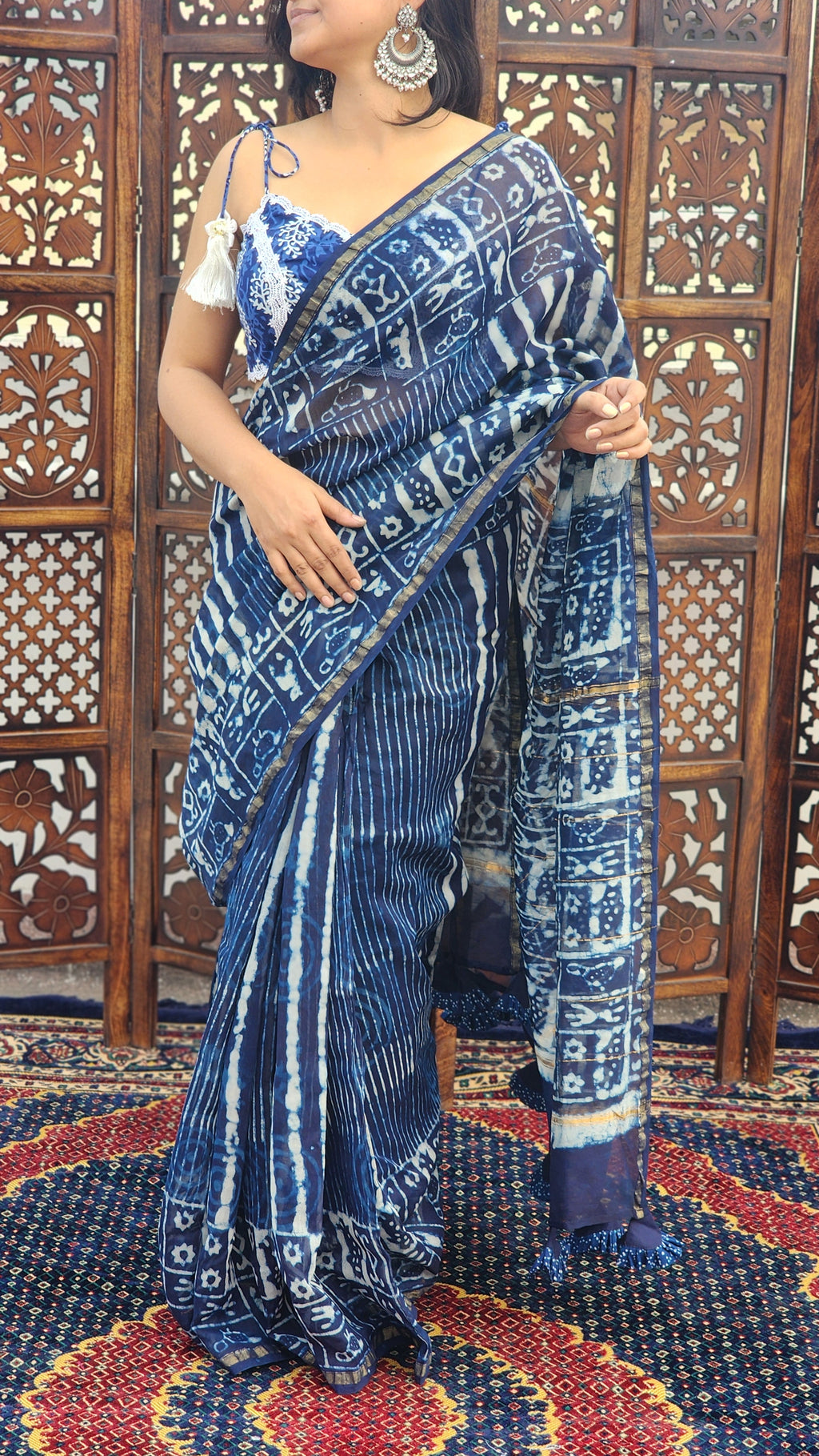 Sumbul Indigo Chanderi Cotton Silk Saree