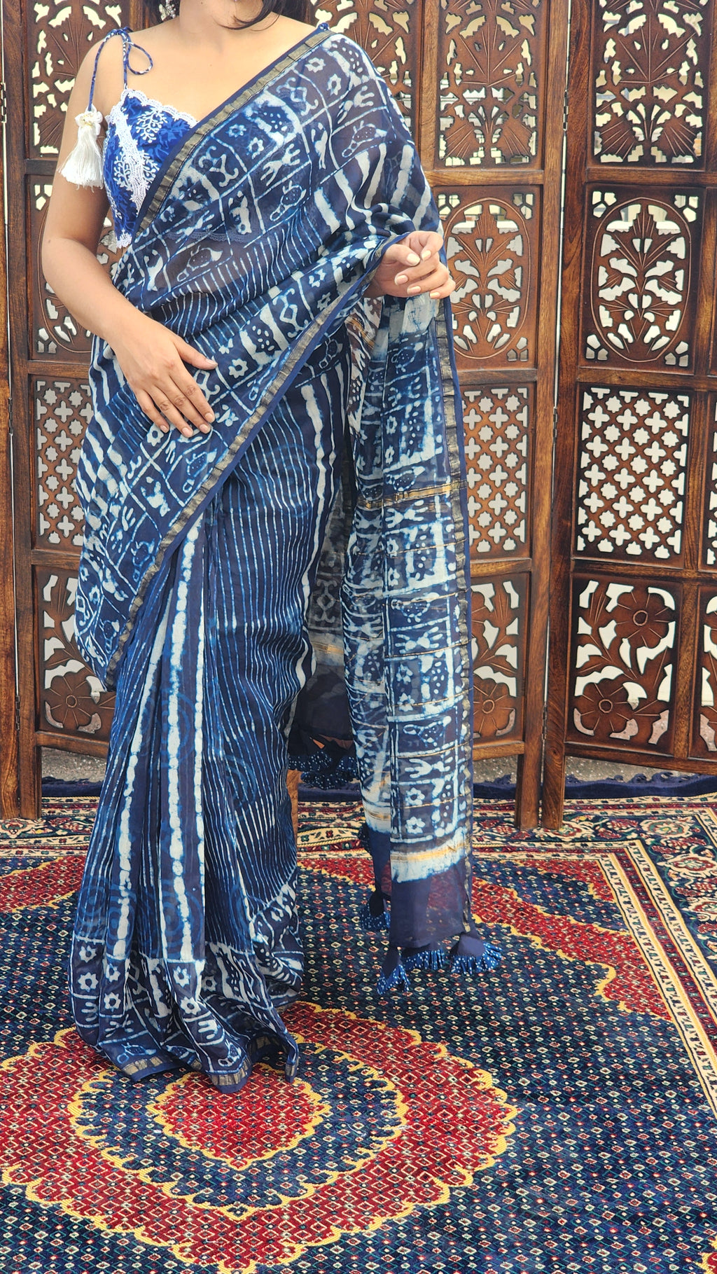 Sumbul Indigo Chanderi Cotton Silk Saree