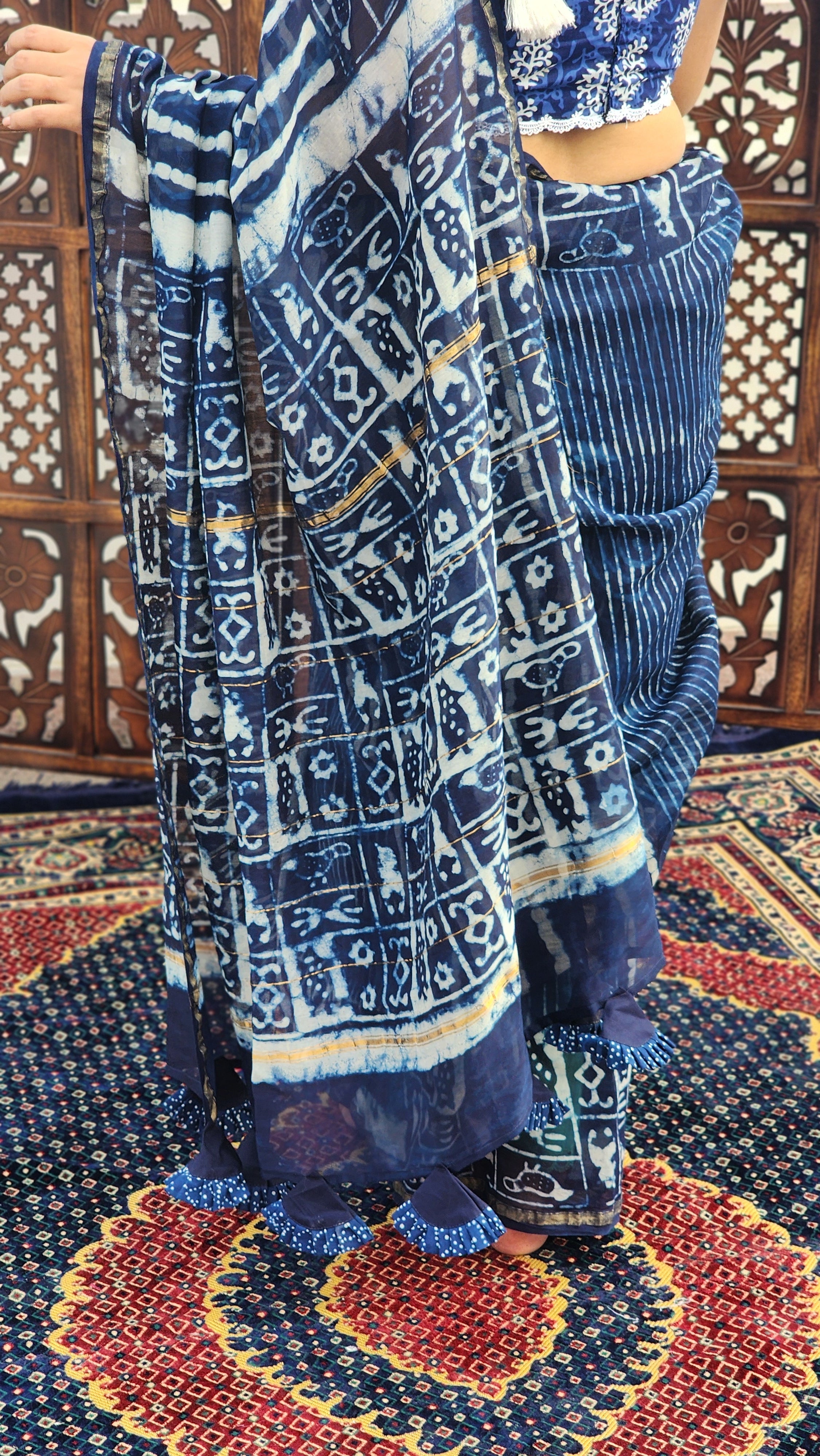 Sumbul Indigo Chanderi Cotton Silk Saree