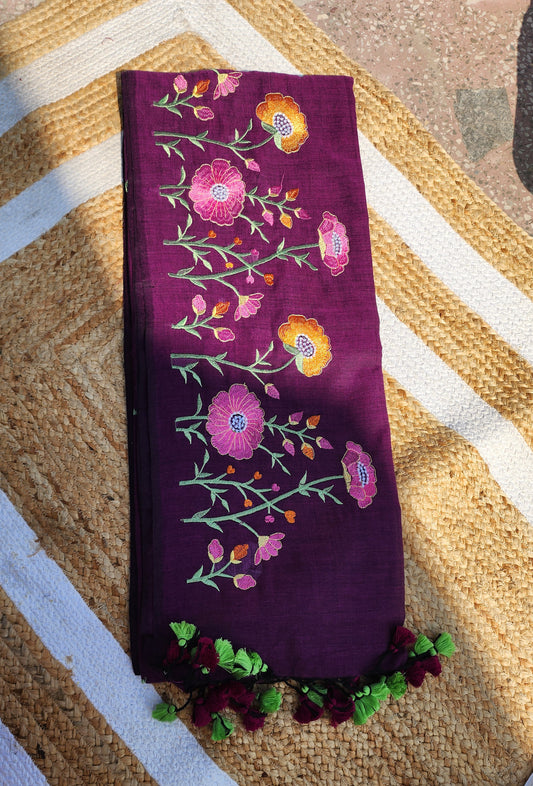Secret Garden Eggplant Mulmul Saree