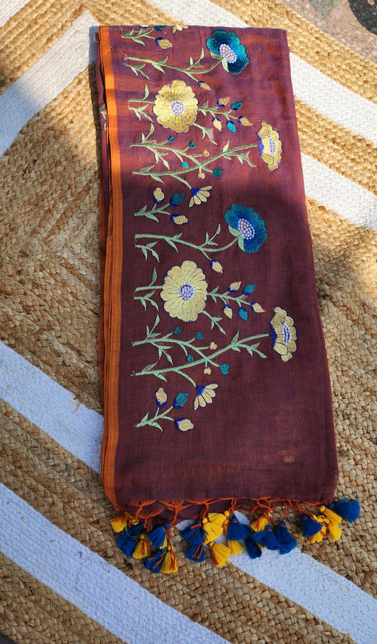 Secret Garden Cinnamon Mulmul Saree