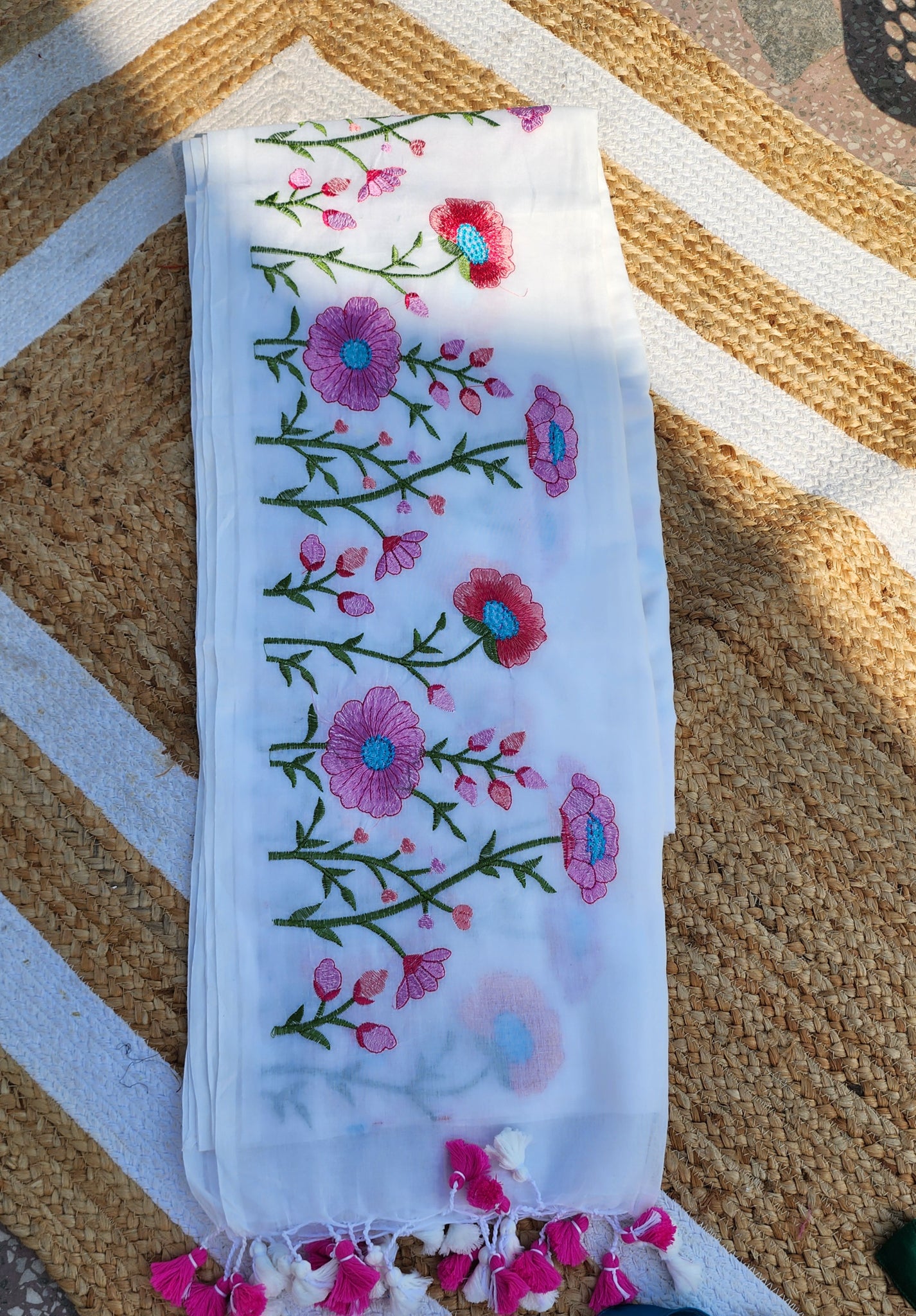 Secret Garden White Mulmul Saree