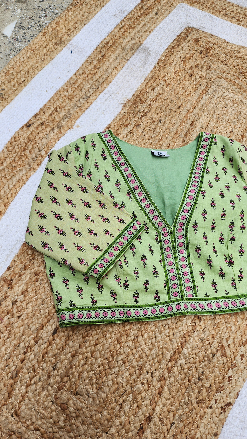 Pastle Green Printed Cotton Blouse