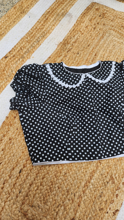 Black Polka Peter Pan Collar Blouse