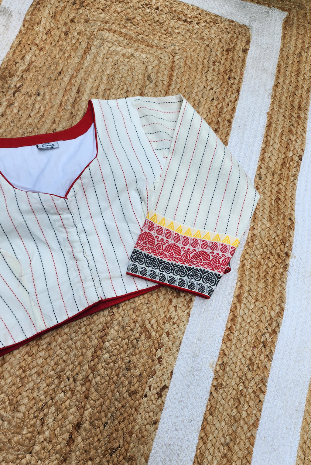 White Kantha Cotton Blouse