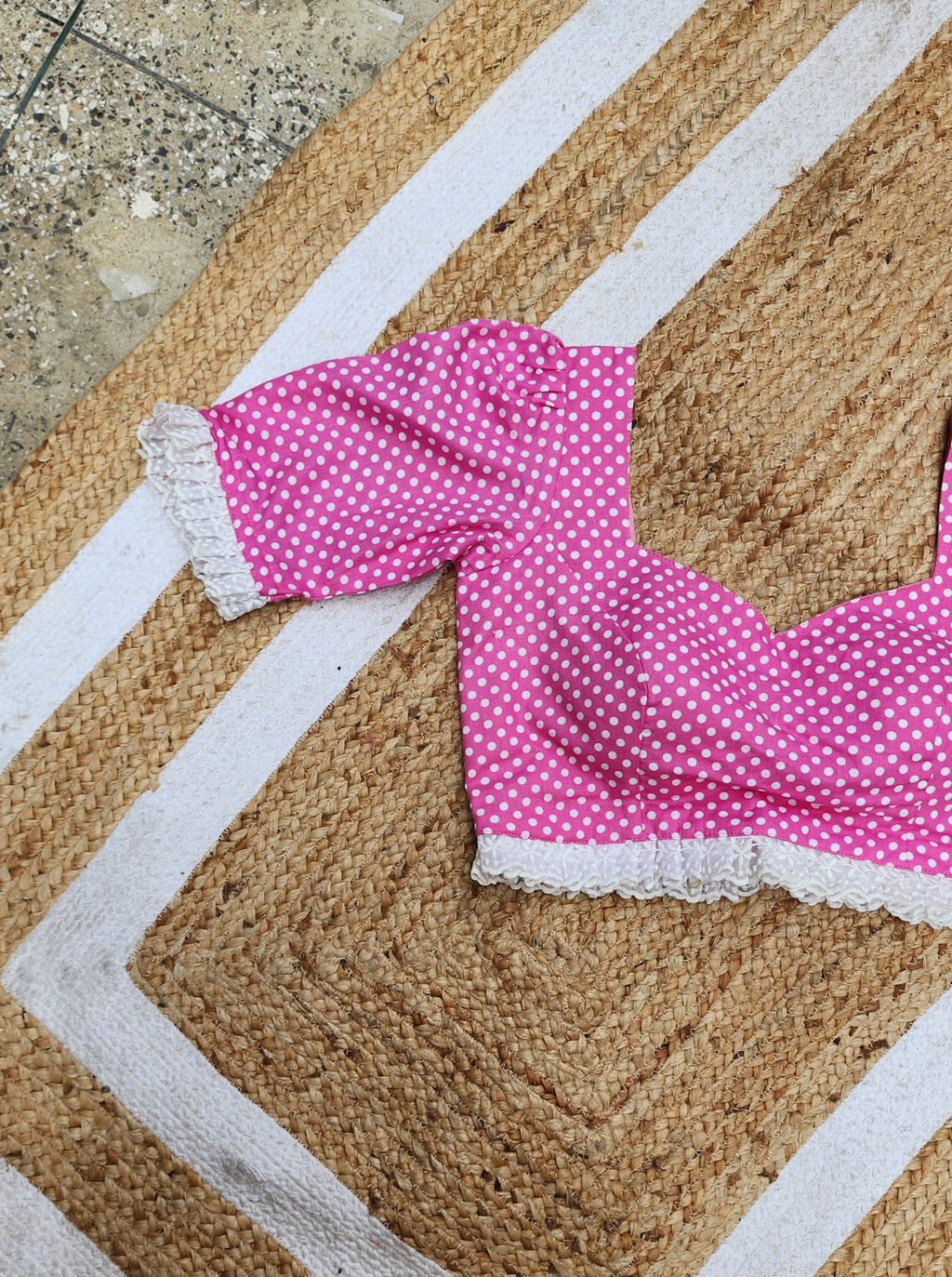 Baby Pink Polka Puff Sleeve Blouse