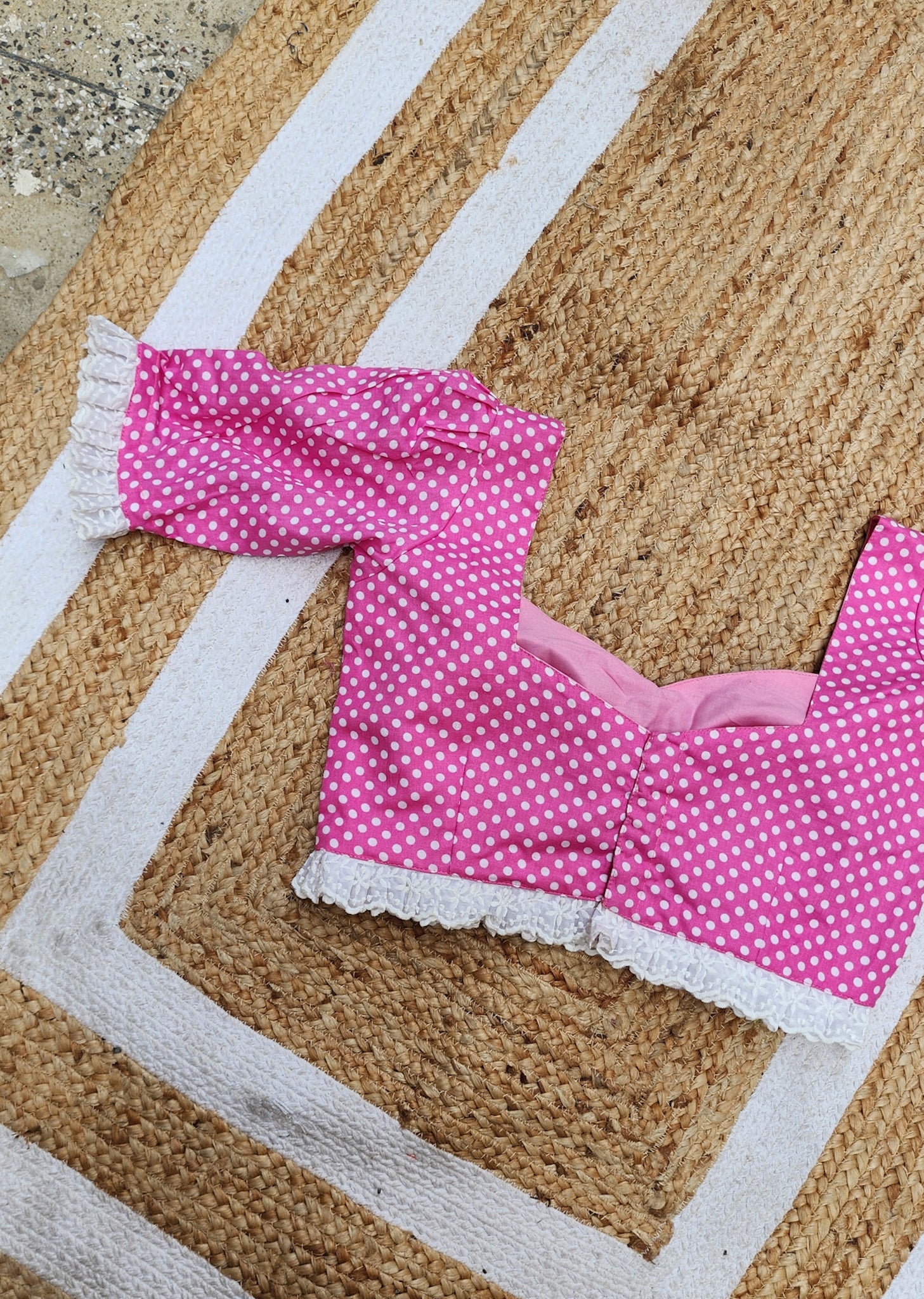 Baby Pink Polka Puff Sleeve Blouse