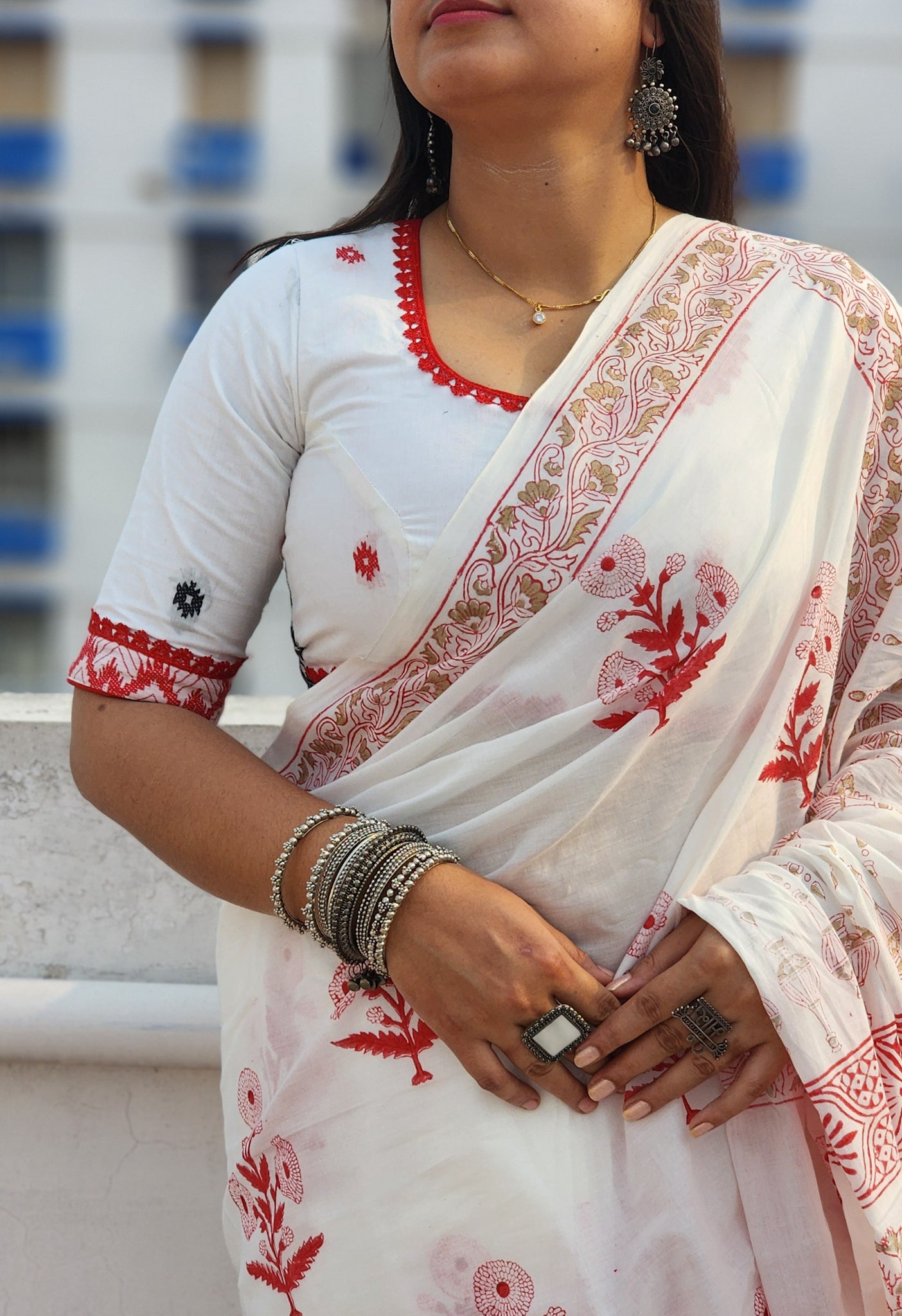 White Jamdani  Saba Cotton Blouse