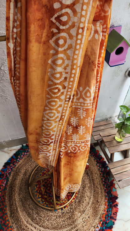 Mustard Batik Mulmul Saree