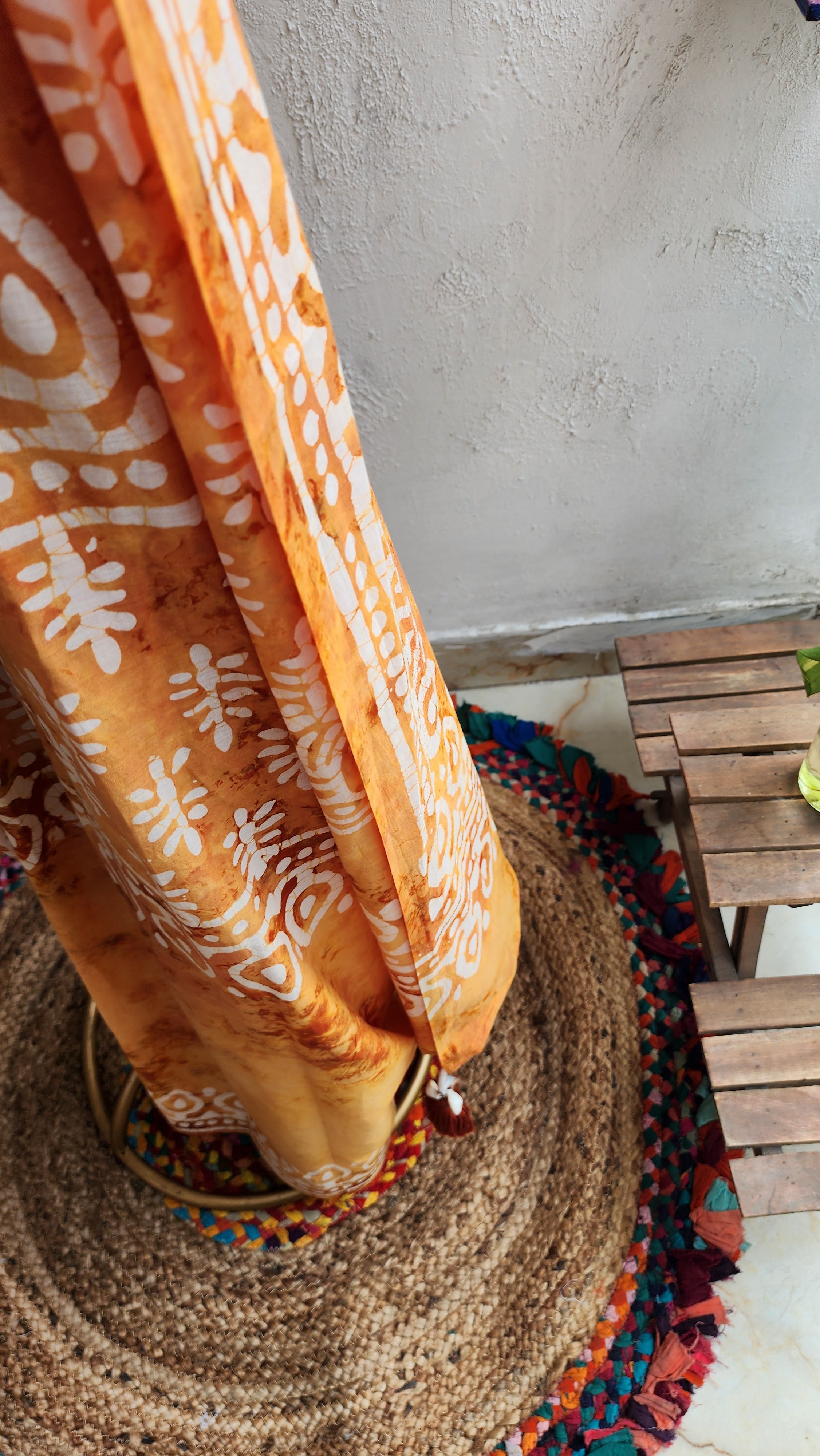 Mustard Batik Mulmul Saree