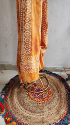 Mustard Batik Mulmul Saree
