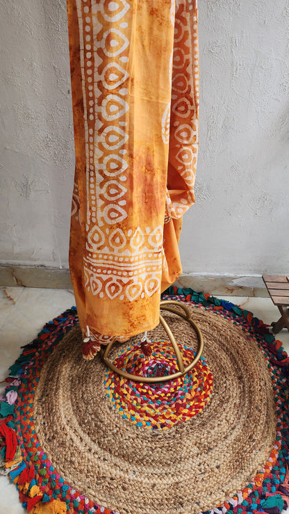 Mustard Batik Mulmul Saree
