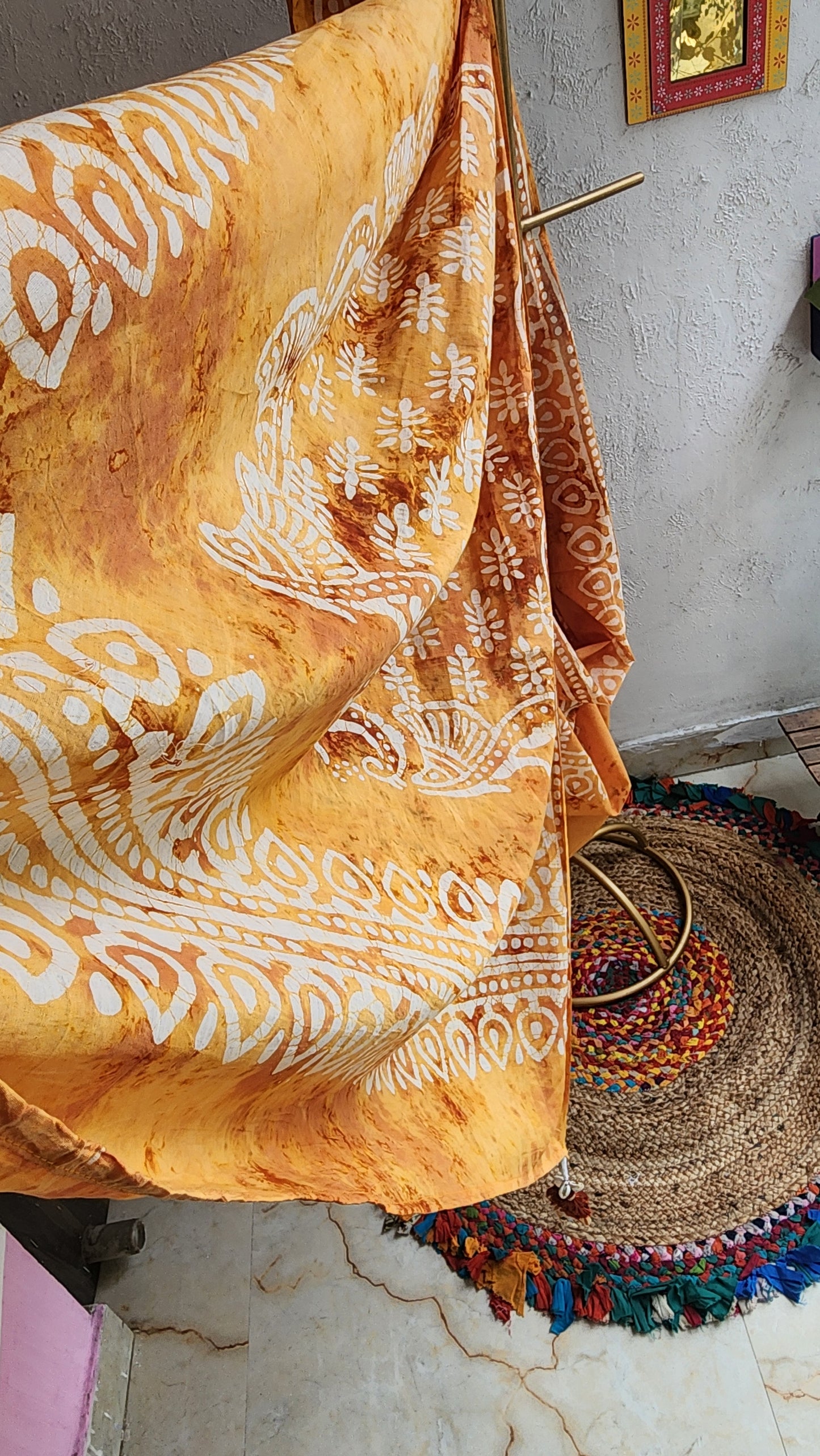 Mustard Batik Mulmul Saree