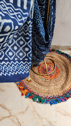 Kora Neela Mulmul Saree