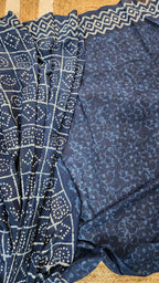 Kora Neela Mulmul Saree