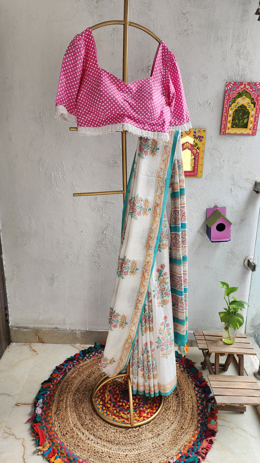 Whisper Field Mulmul Saree