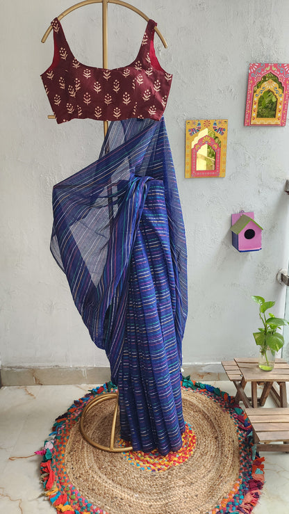 Safa Blue Mulmul Saree