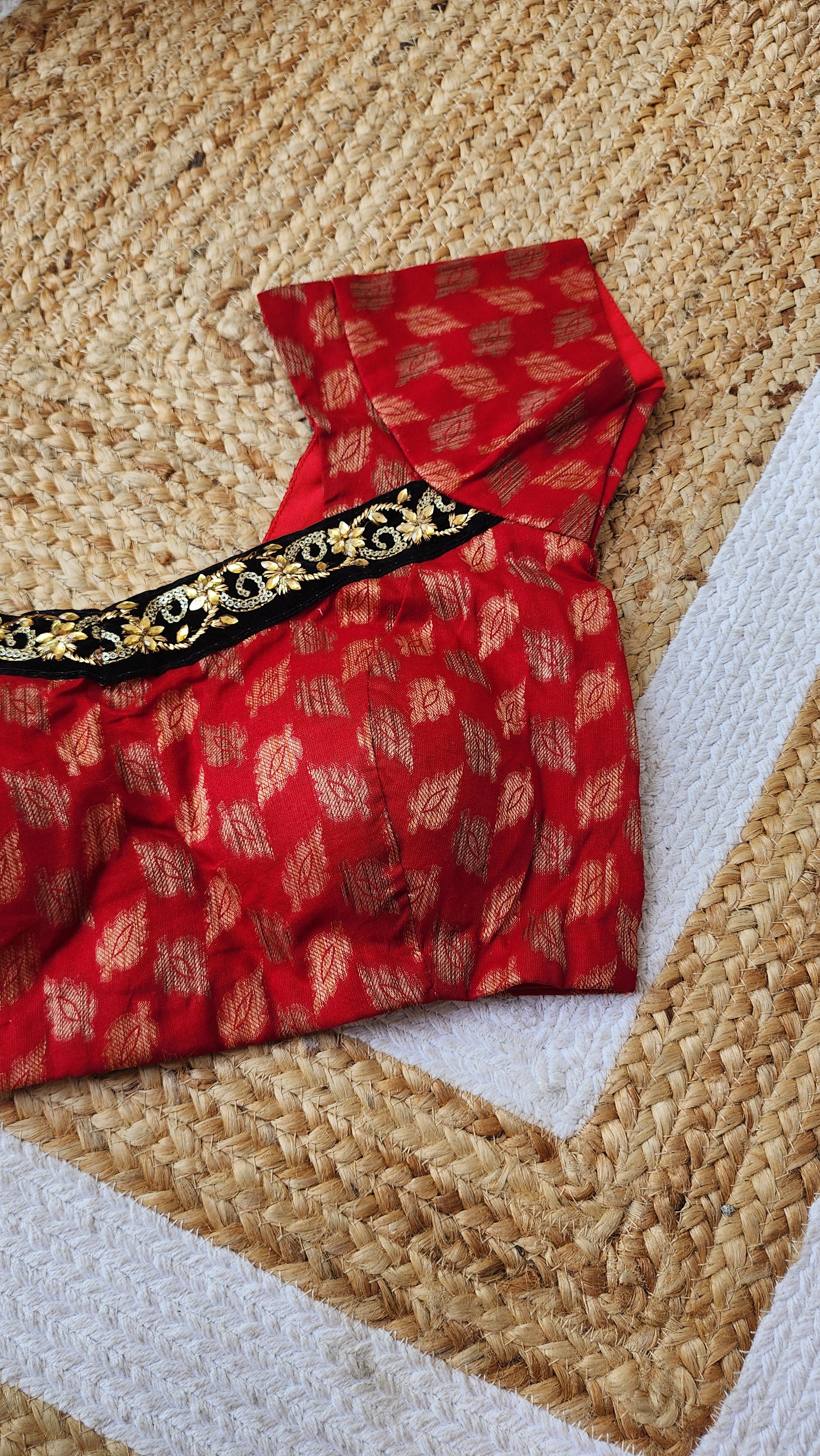 Red Jacquard Cotton Blouse