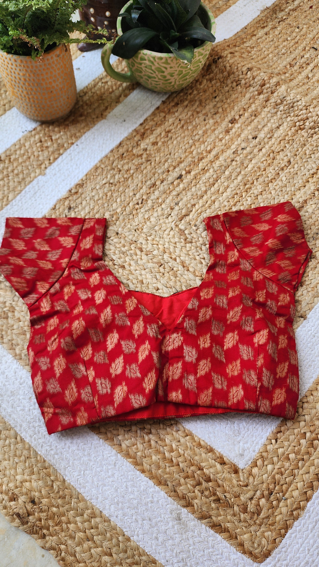 Red Jacquard Cotton Blouse