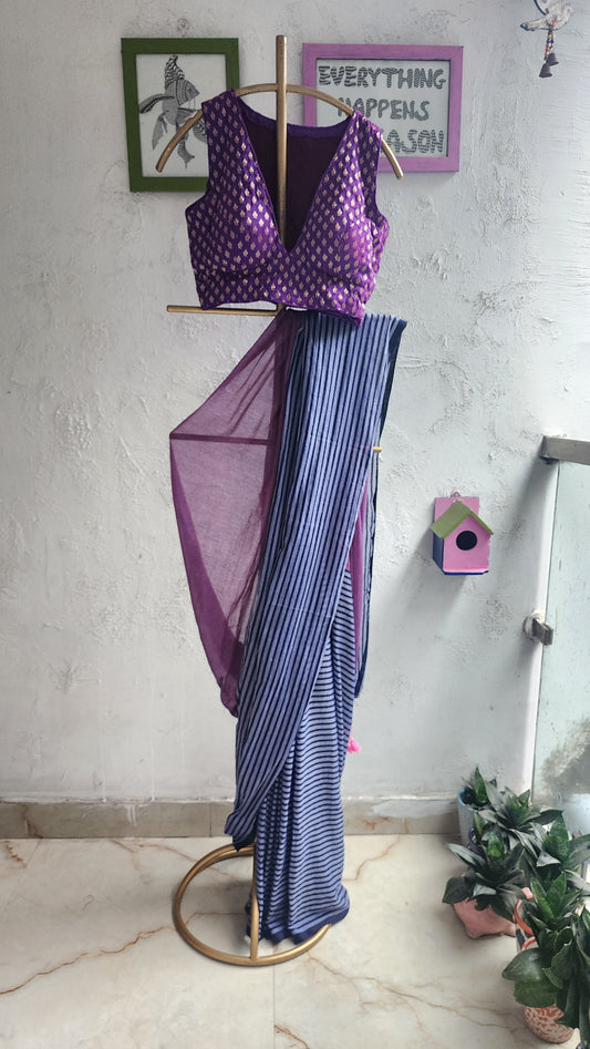 Midnight Mogra Mulmul Saree