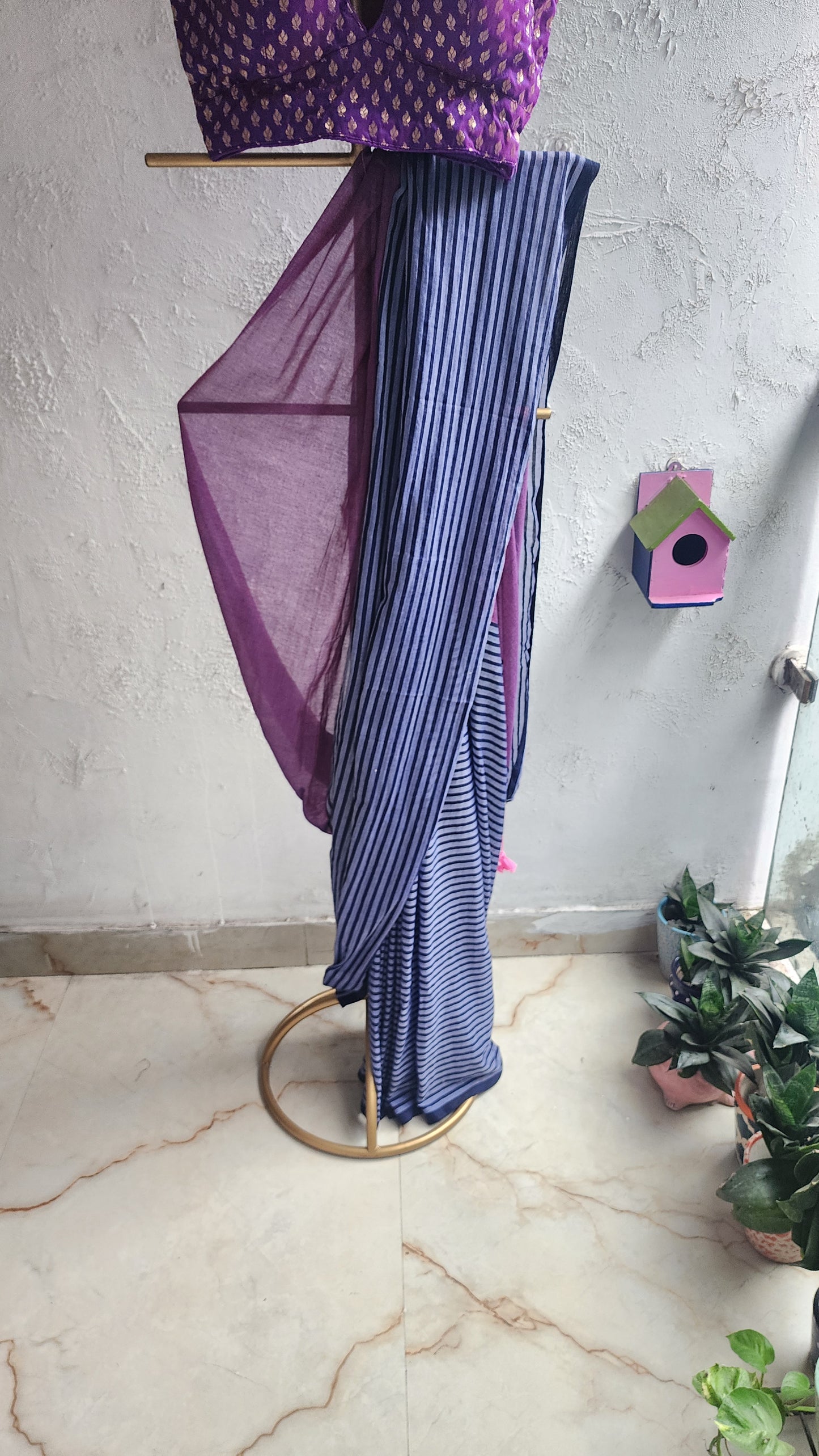 Midnight Mogra Mulmul Saree