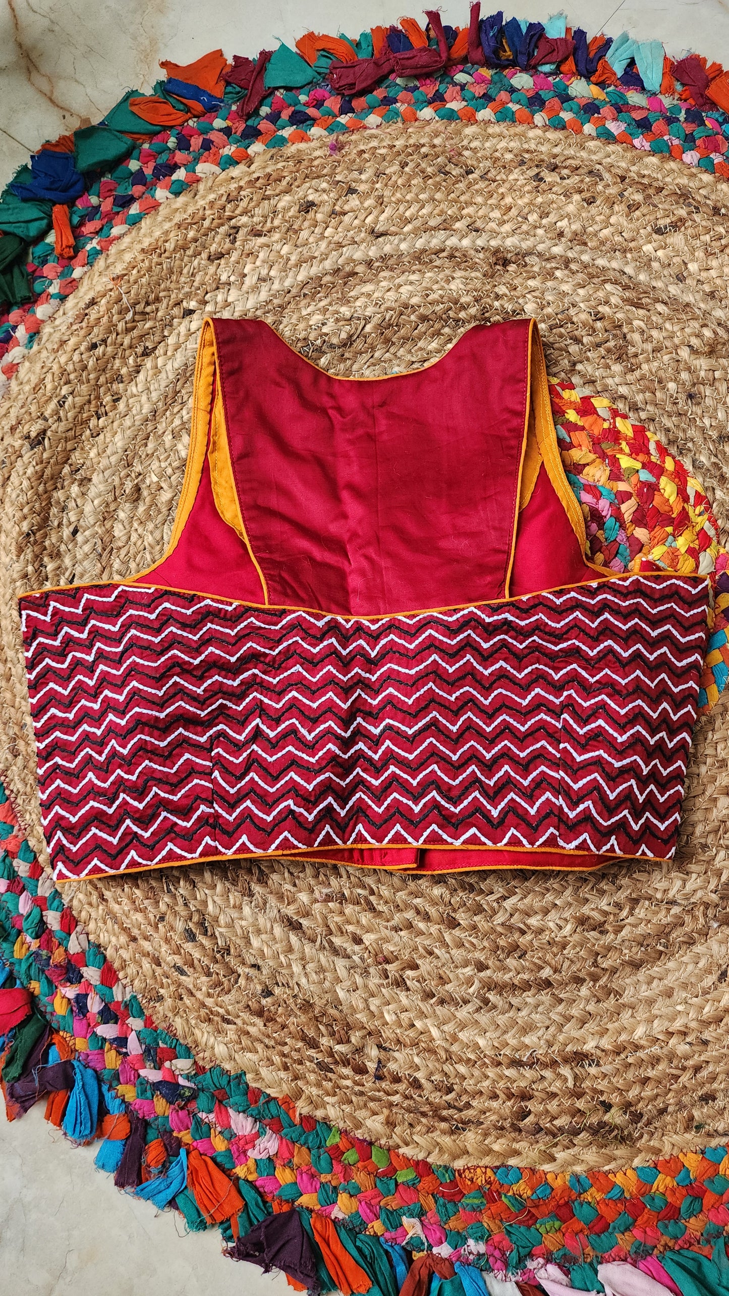 Maroon Racer Back Chevron Embroidered Blouse