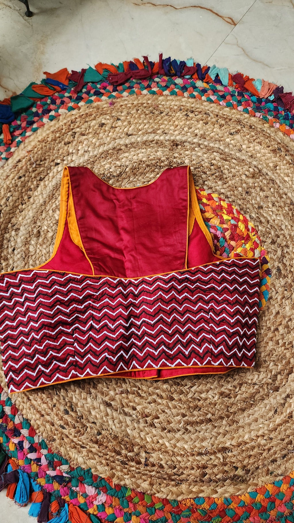 Maroon Racer Back Chevron Embroidered Blouse