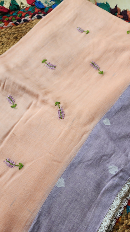 Blush Dusk Mulmul Patchwork Saree