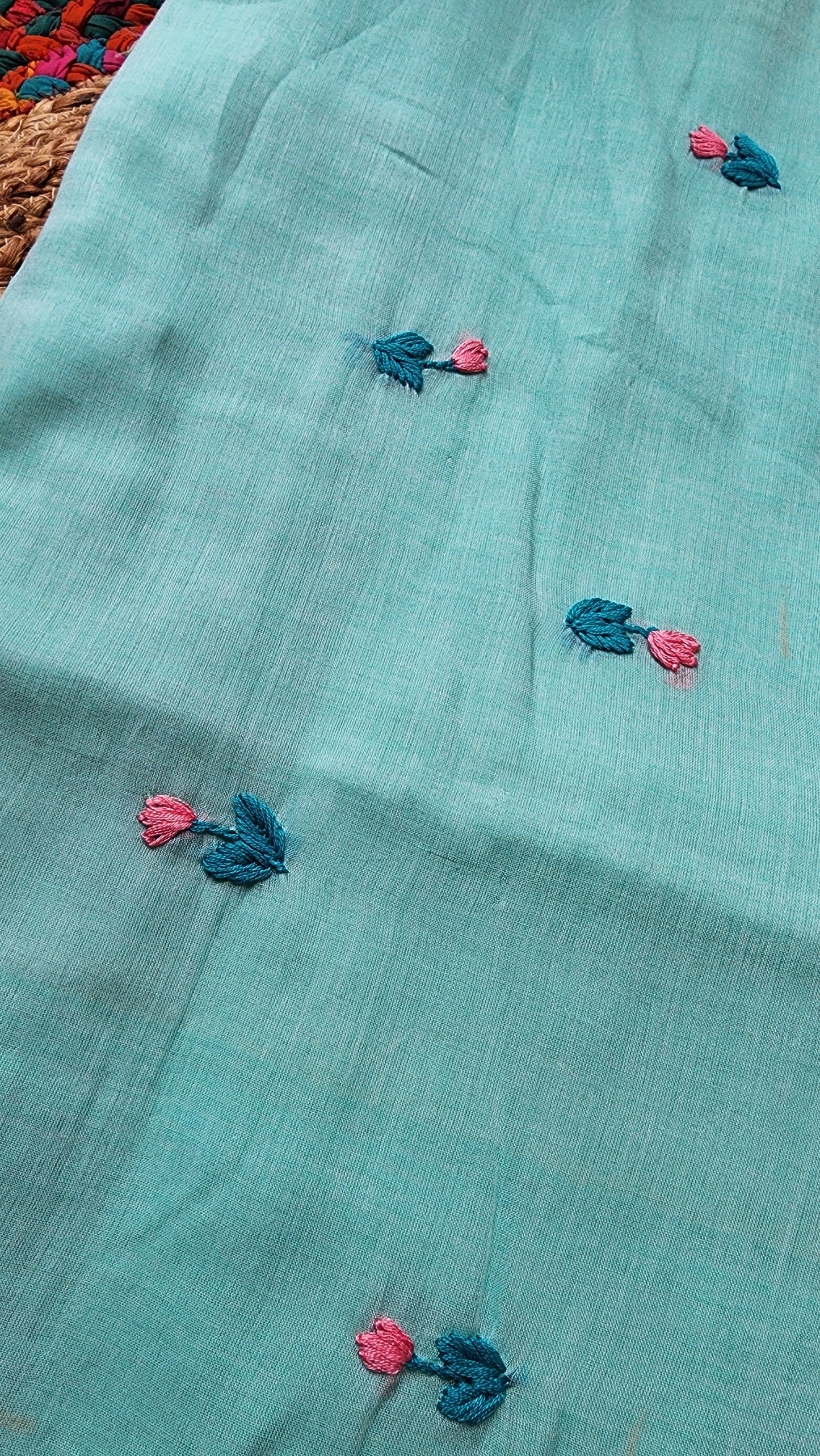 Mint Tide Mulmul Patchwork Saree
