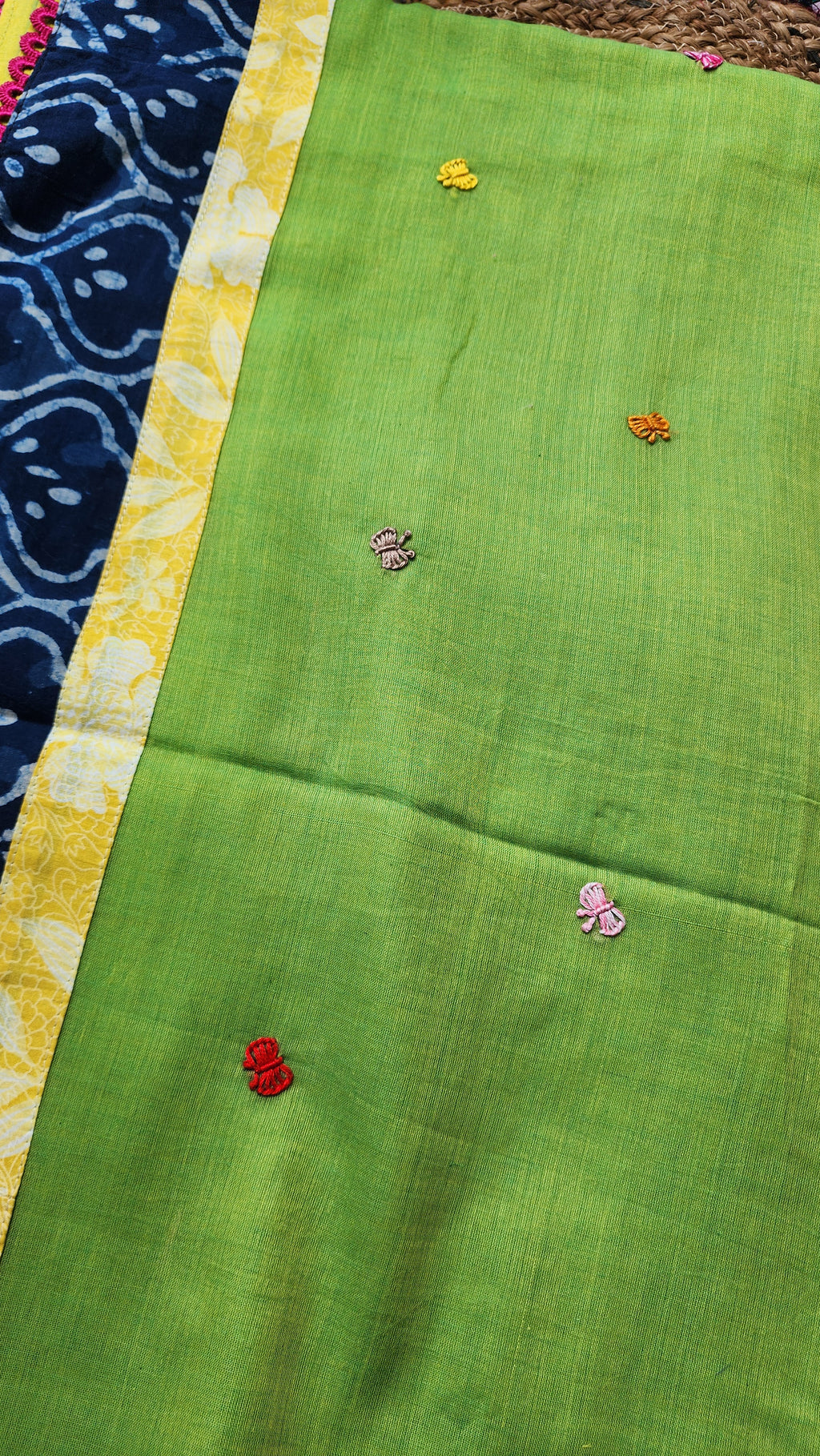 Neon Mirage Mulmul Patchwork Saree